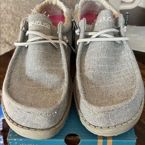 Hey Dude Light Gray Loafers with Pink Lining